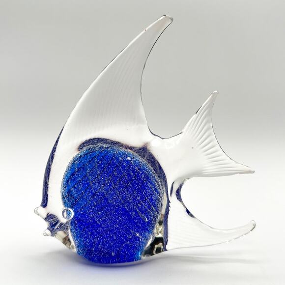 Vintage Patricia Faye Art Glass Fish Paperweight Hand Blown Blue Silver Signed - Picture 9 of 13